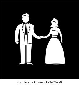 vector abstract wedding icon of just married couple | flat design infographics pictogram on white on black background