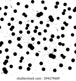 Vector abstract wet black ink drops seamless pattern on white