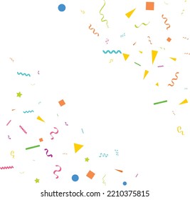 Vector abstract White Background with many falling tiny colorful confetti pieces and ribbon. Carnival. Christmas or New Year decoration colorful party pennants for birthday. festival