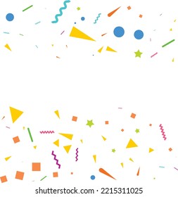 Vector abstract White Background with many falling tiny colorful confetti pieces and ribbon. Carnival. Christmas or New Year decoration colorful party pennants for birthday. festival