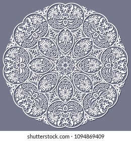 Vector abstract white decorative floral ethnic round ornamental illustration. 