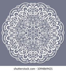 Vector abstract white decorative floral ethnic round ornamental illustration. 