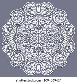 Vector abstract white decorative floral ethnic round ornamental illustration. 
