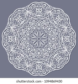 Vector abstract white decorative floral ethnic round ornamental illustration. 