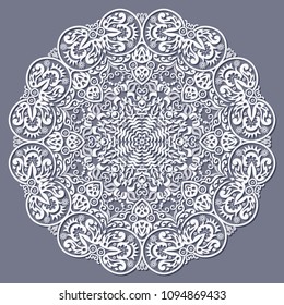 Vector abstract white decorative floral ethnic round ornamental illustration. 