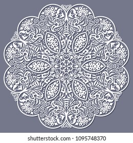 Vector abstract white decorative floral ethnic round ornamental illustration. 