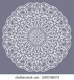 Vector abstract white decorative floral ethnic round ornamental illustration. 