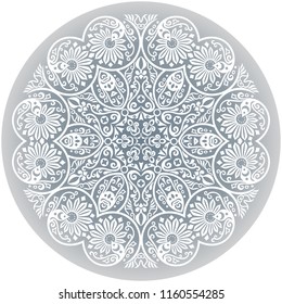 Vector abstract white decorative floral ethnic round ornamental illustration. 