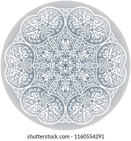 Vector abstract white decorative floral ethnic round ornamental illustration. 