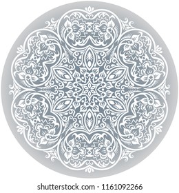 Vector abstract white decorative floral ethnic round ornamental illustration. 