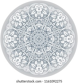 Vector abstract white decorative floral ethnic round ornamental illustration. 