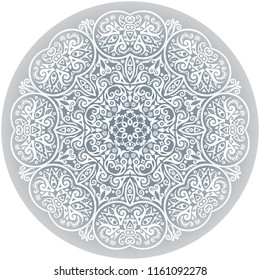 Vector abstract white decorative floral ethnic round ornamental illustration. 