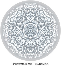 Vector abstract white decorative floral ethnic round ornamental illustration. 