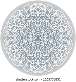 Vector abstract white decorative floral ethnic round ornamental illustration. 