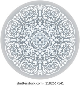 Vector abstract white decorative floral ethnic round ornamental illustration. 