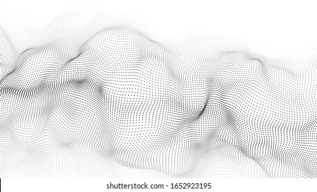 Vector abstract white futuristic background. Big data visualization. Digital dynamic wave of particles.
