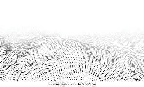 Vector abstract white futuristic background. Big data visualization. Digital dynamic wave of particles.