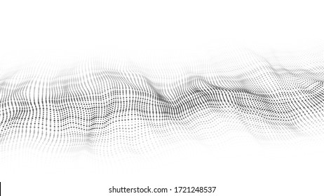 Vector abstract white futuristic background. Big data visualization. Digital dynamic wave of particles.