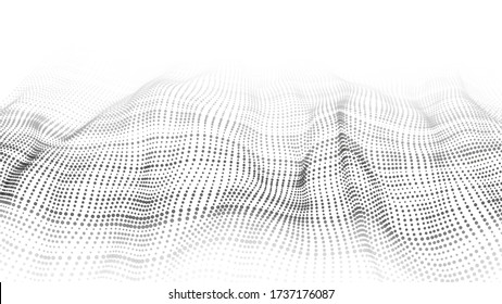 Vector abstract white futuristic background. Big data visualization. Digital dynamic wave of particles.