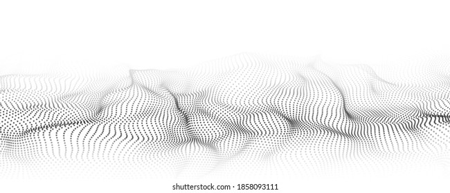 Vector abstract white futuristic background. Big data visualization. Digital dynamic wave of particles.