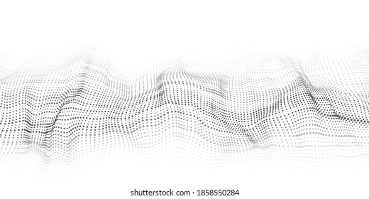 Vector abstract white futuristic background. Big data visualization. Digital dynamic wave of particles.