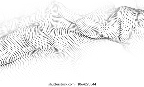 Vector abstract white futuristic background. Big data visualization. Digital dynamic wave of particles.