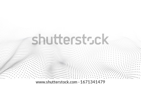 Vector abstract white futuristic background. Big data visualization. Digital dynamic wave of particles.