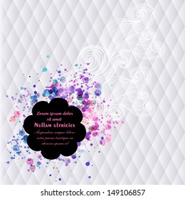 Vector abstract white geometric background with watercolor drops and place for your text. Vector Illustration with rhomb. Minimalistic backdrop.