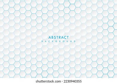hexágono blanco y gris abstracto vectorial con luz azul. Fondo de tecnología geométrica.
