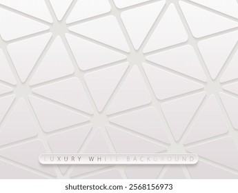 Vector abstract white layered business background with triangles shapes on gray. Light glossy laminate material texture luxury geometric pattern. High-tech banner. White business cover background