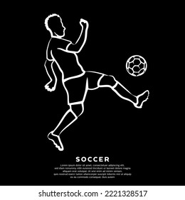 Vector abstract white line art football player isolated on black background