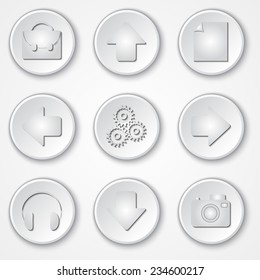 Vector abstract white round white paper icon multimedia  set