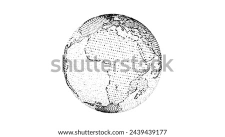 Vector abstract white sci-fi planet Earth with particles and lines. Technology network connection on world. Global digital connections ai. 3D virtual wireframe geometric sphere.