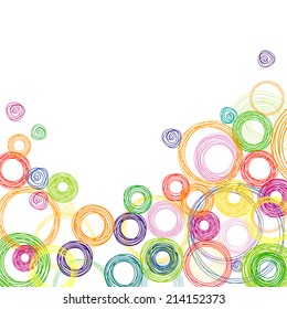 Vector abstract white square background with multicolored rainbow circles