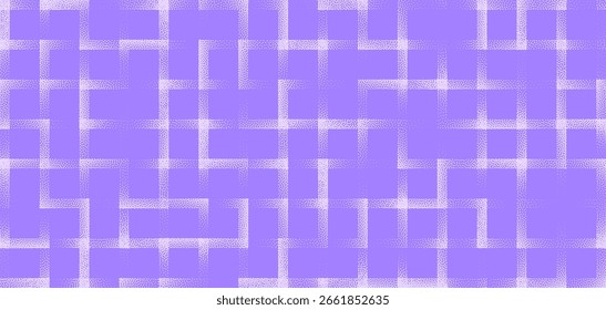 Vector abstract wide panoramic background with violet halftone complex grid overlay. Modern grainy texture gives high-tech retro feeling ideal for futuristic UI, tech themes, creative motion graphics