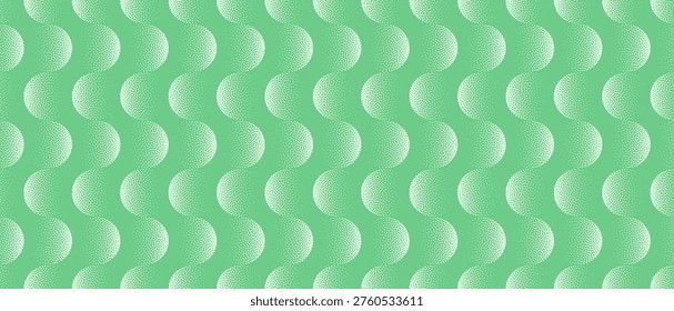 Vector abstract wide panoramic background featuring smooth organic halftone circular wave patterns in green colour tones. The design focuses on fluid motion, natural rhythm, and soft transitions, creating a calming and harmonious visual composition. The halftone dots form a grainy texture that adds depth while preserving a clean and minimal vector style.

The flowing circular shapes resemble natural elements such as leaves, waves, and soft contours, making this background идеально suited for healthcare, wellness, eco-friendly branding, and lifestyle applications. The composition conveys balance, relaxation, and natural harmony.

Designed in a wide panoramic format, this background is ideal for website headers, social media banners, mobile interfaces, and presentation layouts. It works particularly well for brands focused on sustainability, mindfulness, and healthy living.

This versatile design can be used across print and digital media, including packaging, editorial layouts, and advertising campaigns. It reflects current trends in organic abstraction, eco-conscious design, and soft minimalism.