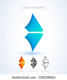 Vector abstract wings, arrow, two-elements logo template. Material design, origami, glossy, flat and line art style