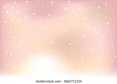 Vector abstract winter soft pink background with falling snow.