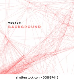 Vector abstract wireframe background, irregular pink linear web on white