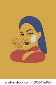 Vector Abstract Woman face one line drawing. Portrait minimalistic style. Continuous line. Drawing of beauty faces. Fashion concept, beauty minimalism. Vector illustration t-shirt, slogan design