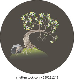 Vector abstract wood. Japan style wood. Bonsai.  Wood icon. Crooked tree