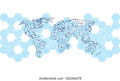 vector abstract world map background hexagons pattern innovation tech concept