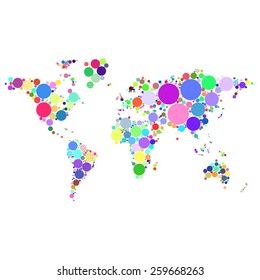 Vector abstract worldmap colorful dots isolated on white background illustration