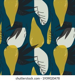 Vector abstract yellow and black leaves pattern on blue background