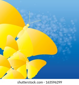Vector Abstract Yellow Butterflies On Blue Background