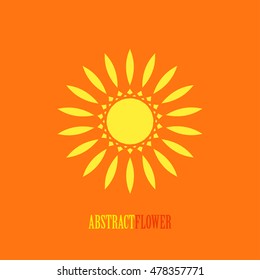 Vector Abstract Yellow Flower Mandala Icon over orange