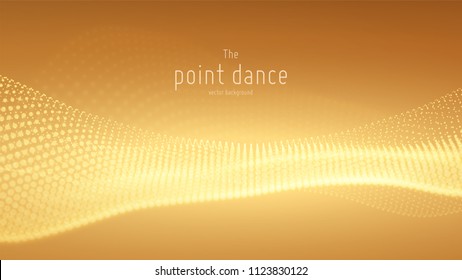 Vector abstract yellow particle wave, points array, shallow depth of field. Futuristic illustration. Technology digital splash or explosion of data points. Point dance waveform. Cyber UI, HUD element