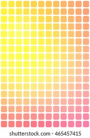 Vector abstract yellow and pink mosaic background with rounded square tiles over white, vertical format.