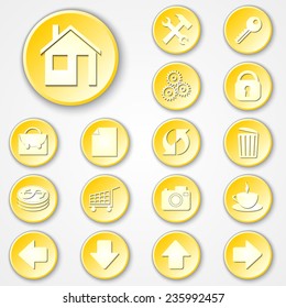Vector abstract yellow round white paper icon set for office and e-commerce