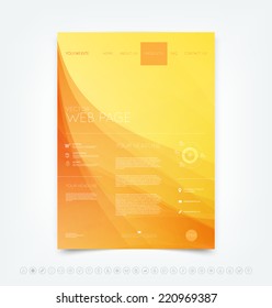 Vector abstract yellow website design template with smooth dynamic wave background and a set of icons